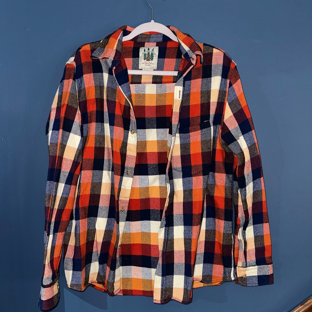 Kiel James Patrick Cozy Cabin Plaid Flannel Shirt - Orange, Blue, White